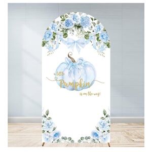 Blue Floral Baby Shower Backdrop - "A Little Pumpkin"